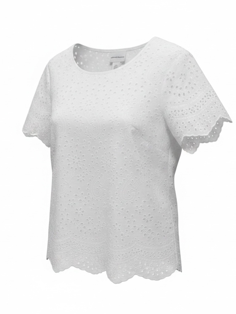 Alfred Dunner Cottagecore White Cotton-Blend Eyelet Lace Short Sleeve Blouse M - Picture 2 of 3